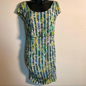 Andrew Marc mosaic squares stretch side ruched dress size 8